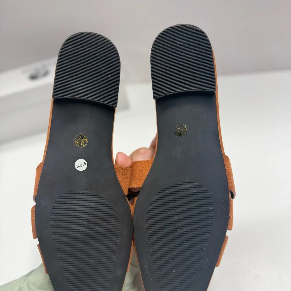 Women's Brown Suede Slide Sandals - Knotted Strap - Picture 9 of 9